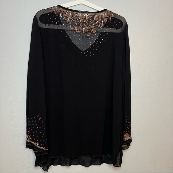 Chico's Uniquely Embellished Beaded V Neck Pullover Blouse Top Sz L Black Boho - Picture 11 of 11
